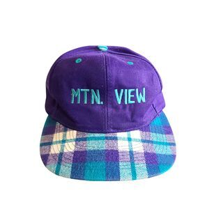 Vintage Purple Snapback Hat Cap 90's Fresh Prince Plaid Mtn. View